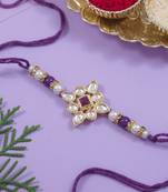 designer kundan pearl rakhi with roli chawal & rakshabandhan card for brother