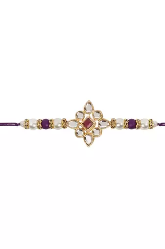 designer kundan pearl rakhi with roli chawal & rakshabandhan card for brother