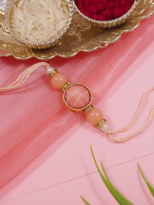 designer pearl beaded bhaiya rakhi with roli chawal & rakshabandhan card for brother 1