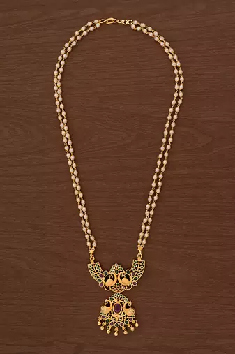 Off-white pearl necklace SHORT with big designer pendant one gram gold