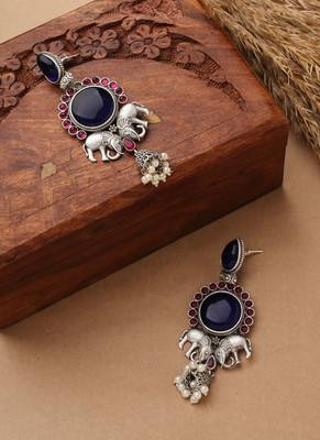 Long Sea Blue Elephant Earrings 2