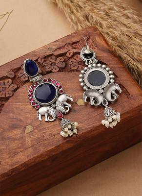 Long Sea Blue Elephant Earrings 3