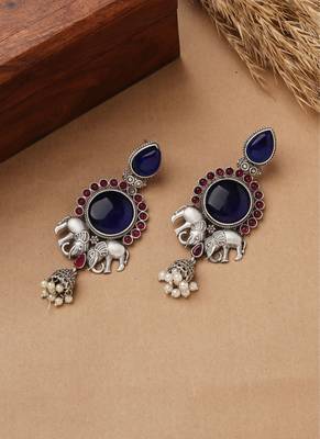 Long Sea Blue Elephant Earrings 1