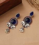 Long Sea Blue Elephant Earrings