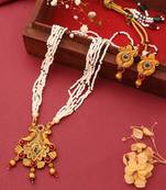 Classic Gold Plated Long Pearl Necklace Set