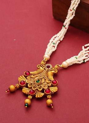 Classic Gold Plated Long Pearl Necklace Set 3
