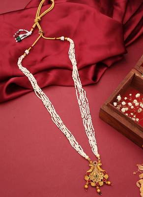 Classic Gold Plated Long Pearl Necklace Set 4