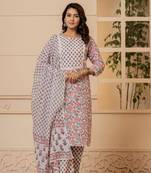 Floral Printed Straight kurti with hand work with printed pant and Dupatta..