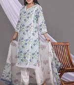 Floral Printed Straight kurti with hand work with printed pant and Dupatta..