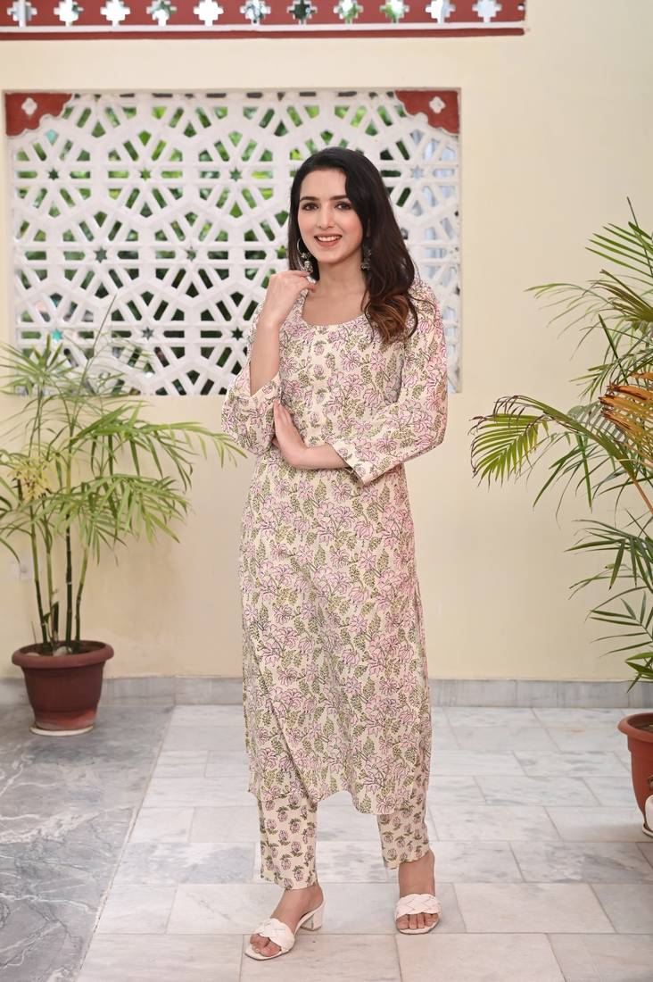 Printed Cotton Kurta with Pant