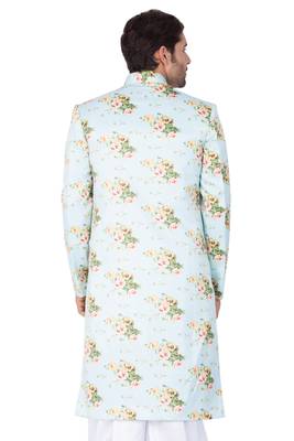 Men'S Light Green Cotton Blend Sherwani Only Top 4