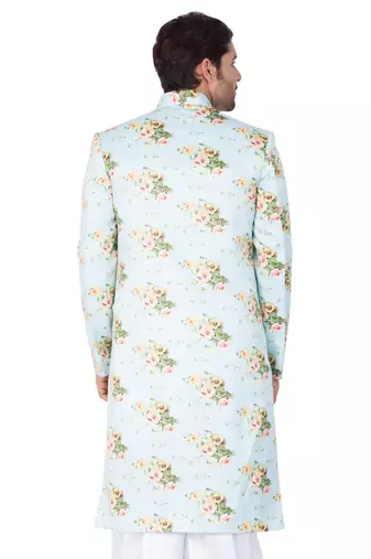 Men'S Light Green Cotton Blend Sherwani Only Top