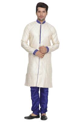 Men'S Blue Silk Blend Sherwani Set 1