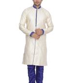 Men'S Blue Silk Blend Sherwani Set