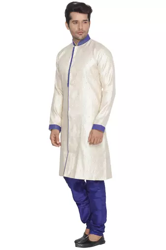 Men'S Blue Silk Blend Sherwani Set