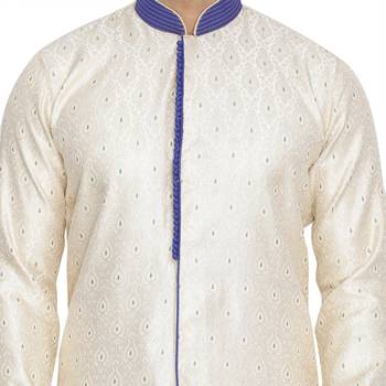 Men'S Blue Silk Blend Sherwani Set 3
