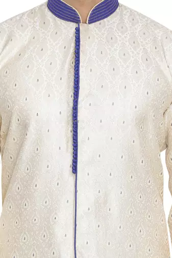 Men'S Blue Silk Blend Sherwani Set