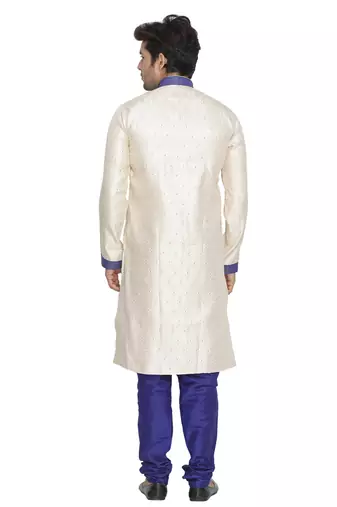 Men'S Blue Silk Blend Sherwani Set