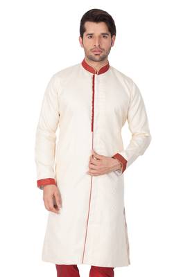 Vastramay men's beige silk blend sherwani only top 1