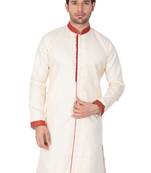 Vastramay men's beige silk blend sherwani only top
