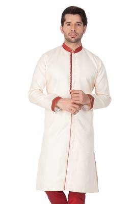 Vastramay men's beige silk blend sherwani only top 2