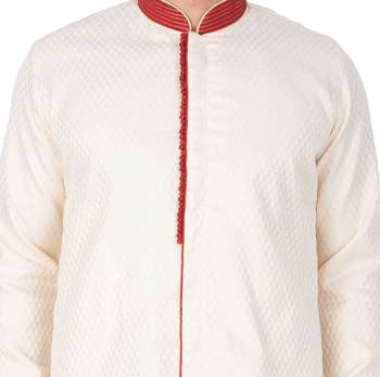 Vastramay men's beige silk blend sherwani only top 3