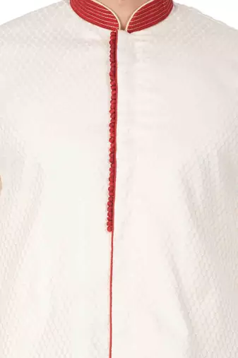 Vastramay men's beige silk blend sherwani only top