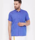 Blue Cotton Blend Ethnic Shirt