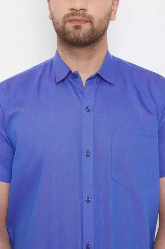 Blue Cotton Blend Ethnic Shirt