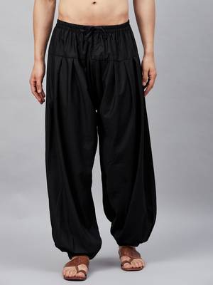 Vastramay men's black cotton linen blend pyjama 1