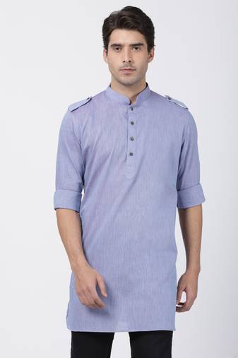 Vm Men'S Blue Cotton Blend Kurta