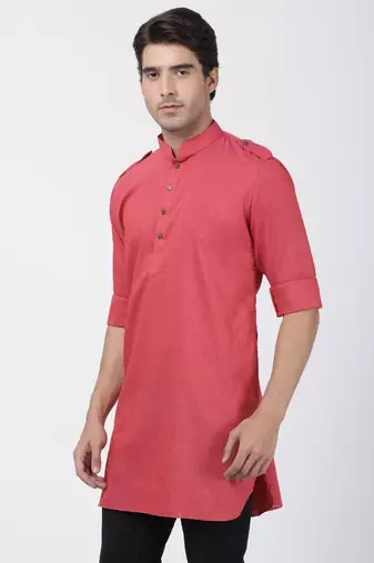 Vm Men'S Maroon Cotton Blend Kurta