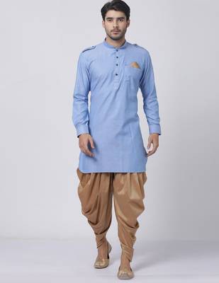 Vm Blue Cotton Blend Kurta And Dhoti Set 1