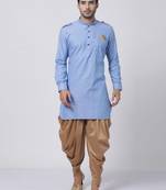 Vm Blue Cotton Blend Kurta And Dhoti Set