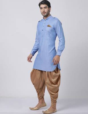 Vm Blue Cotton Blend Kurta And Dhoti Set 2