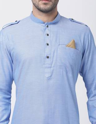 Vm Blue Cotton Blend Kurta And Dhoti Set 3