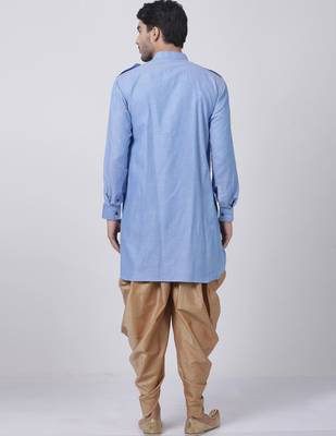 Vm Blue Cotton Blend Kurta And Dhoti Set 4