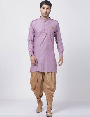Vm Purple Cotton Blend Kurta And Dhoti Set 1