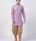 Vm Purple Cotton Blend Kurta And Dhoti Set