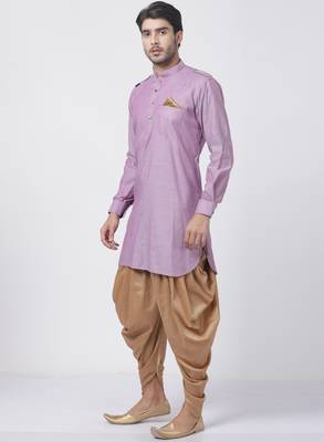 Vm Purple Cotton Blend Kurta And Dhoti Set 2