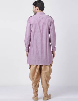 Vm Purple Cotton Blend Kurta And Dhoti Set 4