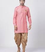 Vm men's red cotton blend kurta and dhoti set