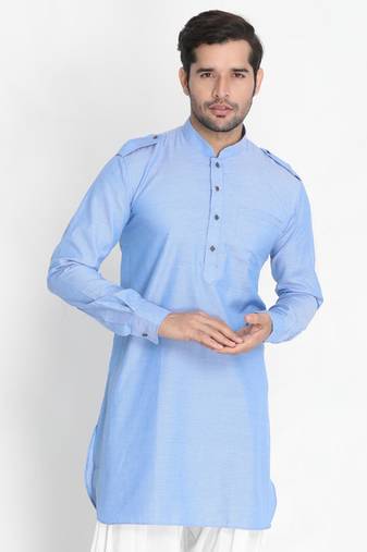 Vm Men'S Blue Cotton Blend Kurta