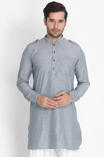 Vm Men'S Grey Cotton Blend Kurta