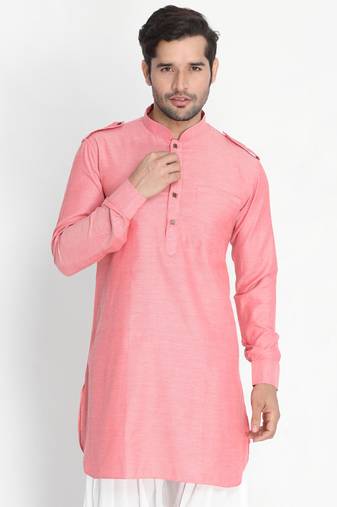 Vm Men'S Red Cotton Blend Kurta