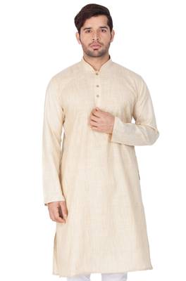 Men'S Beige Cotton Blend Kurta 1