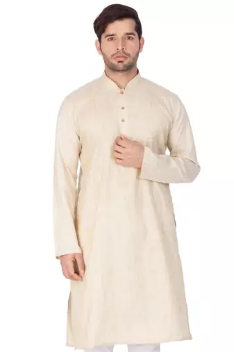 Men'S Beige Cotton Blend Kurta