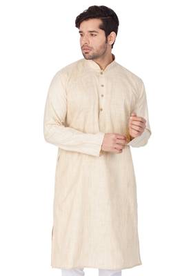 Men'S Beige Cotton Blend Kurta 2