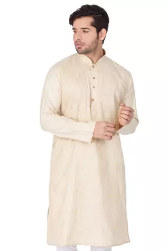 Men'S Beige Cotton Blend Kurta