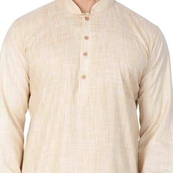 Men'S Beige Cotton Blend Kurta 3
